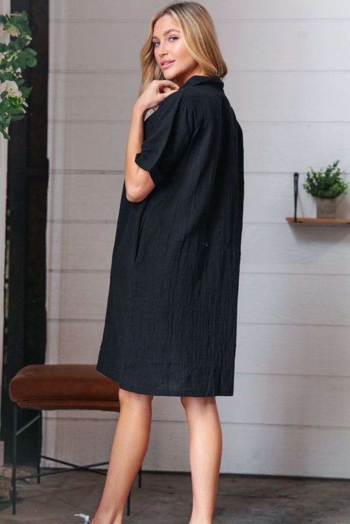 Black Cotton Placard Yoke Midi Dress-Timber Brooke Boutique, Online Women's Fashion Boutique in Amarillo, Texas