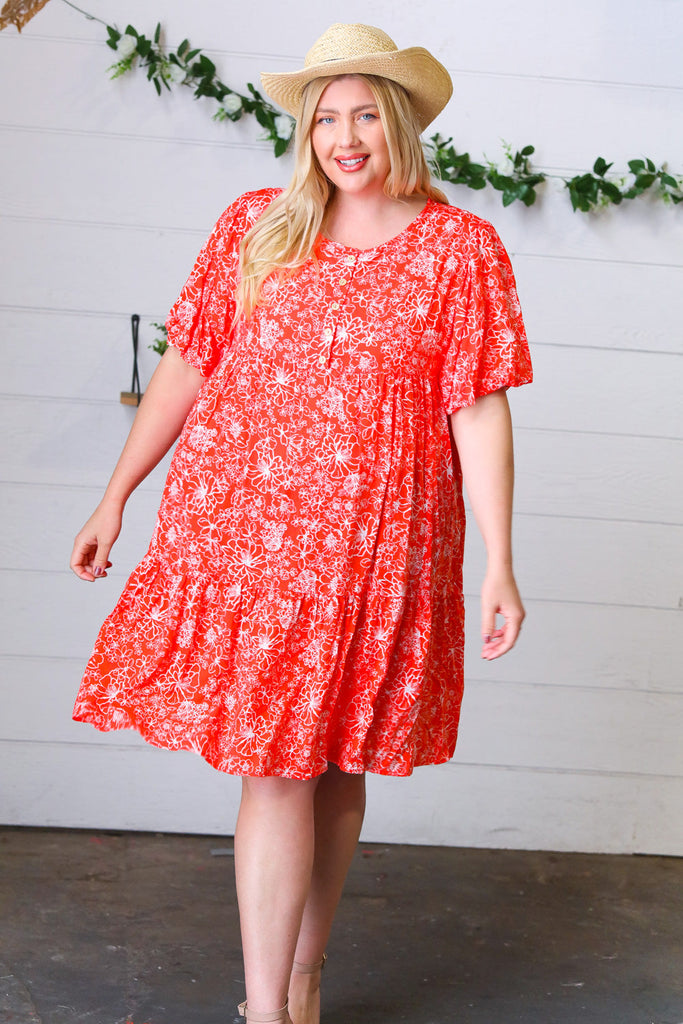 Coral Floral Button Down Midi Dress-Timber Brooke Boutique, Online Women's Fashion Boutique in Amarillo, Texas