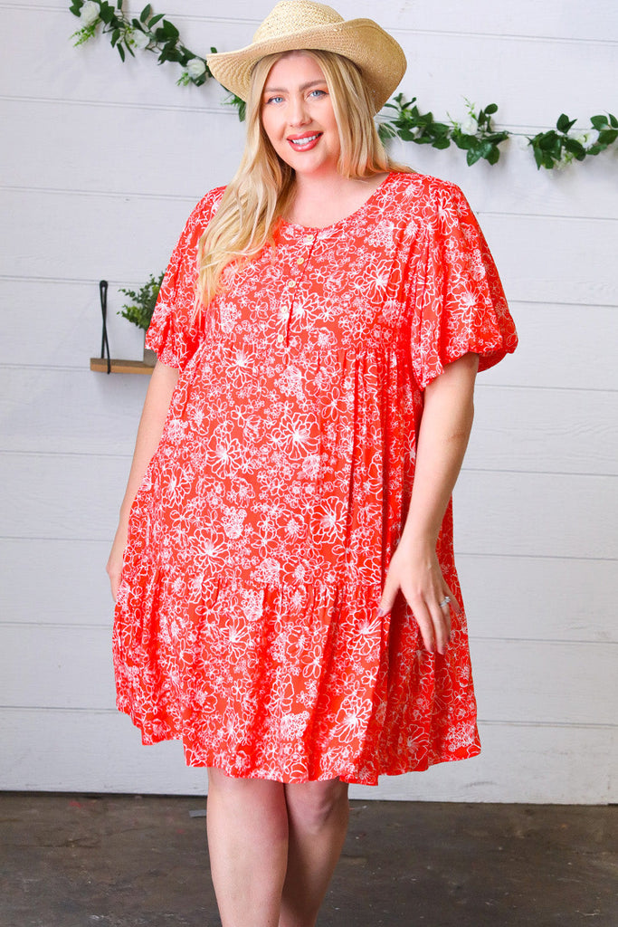 Coral Floral Button Down Midi Dress-Timber Brooke Boutique, Online Women's Fashion Boutique in Amarillo, Texas
