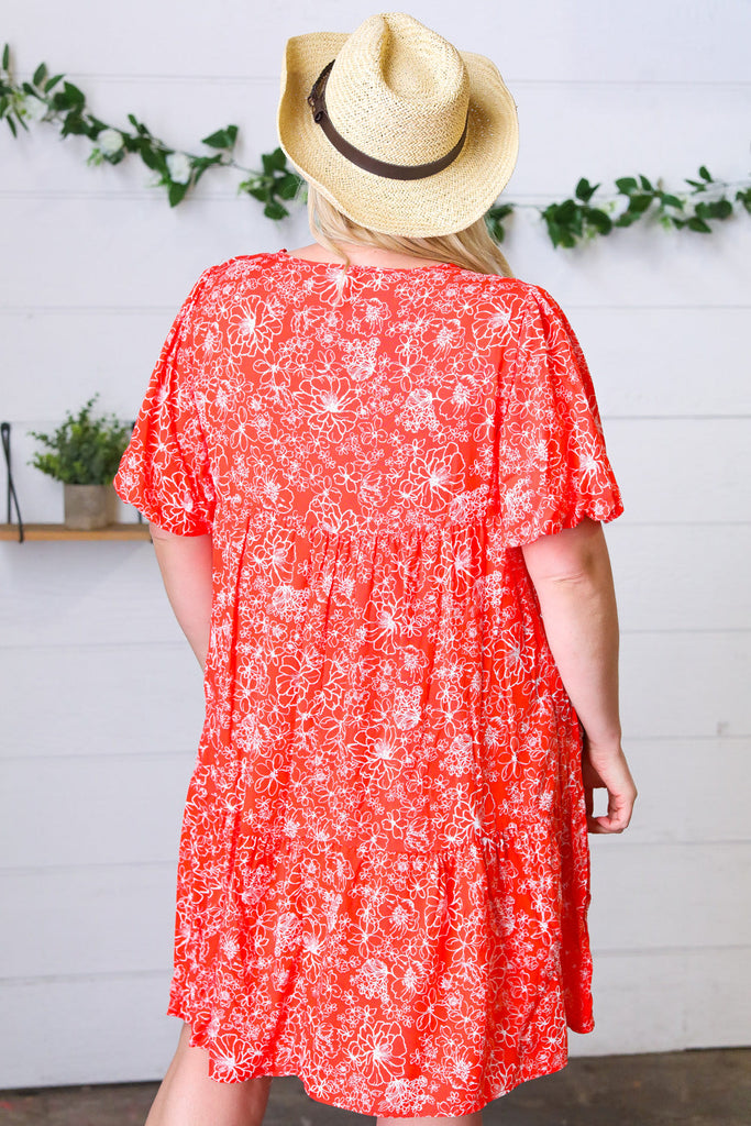 Coral Floral Button Down Midi Dress-Timber Brooke Boutique, Online Women's Fashion Boutique in Amarillo, Texas