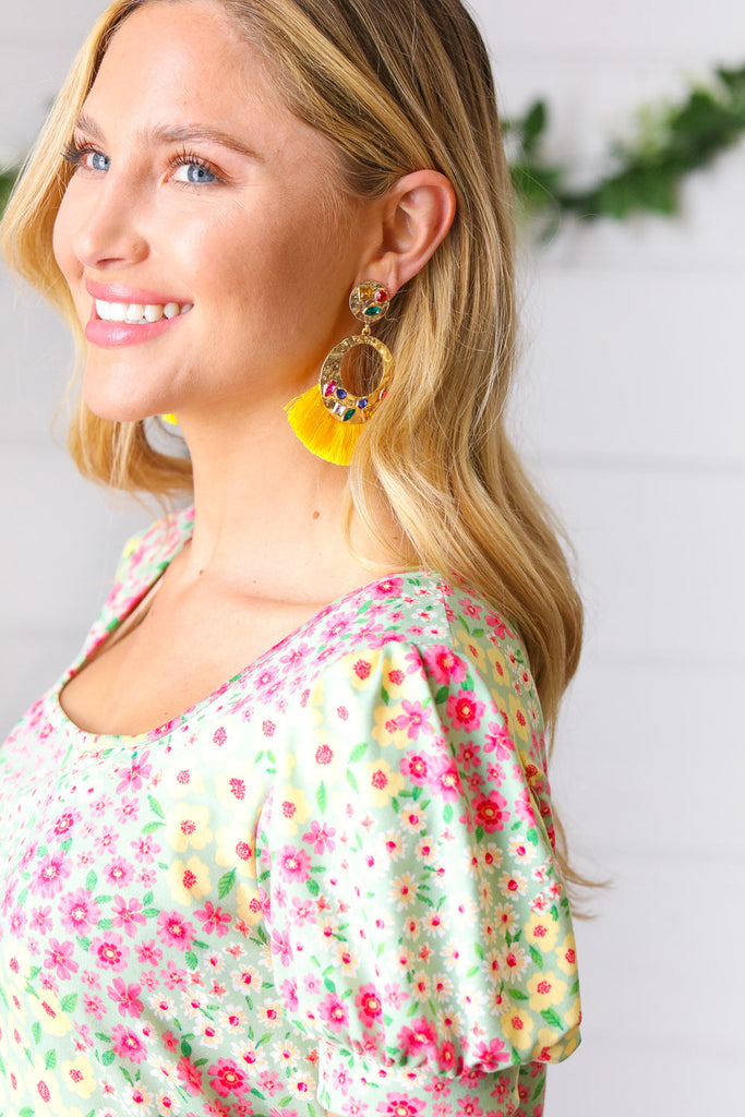 Canary Boho Rhinestone Tassel Gold Drop Earrings-Jewelry-Timber Brooke Boutique, Online Women's Fashion Boutique in Amarillo, Texas