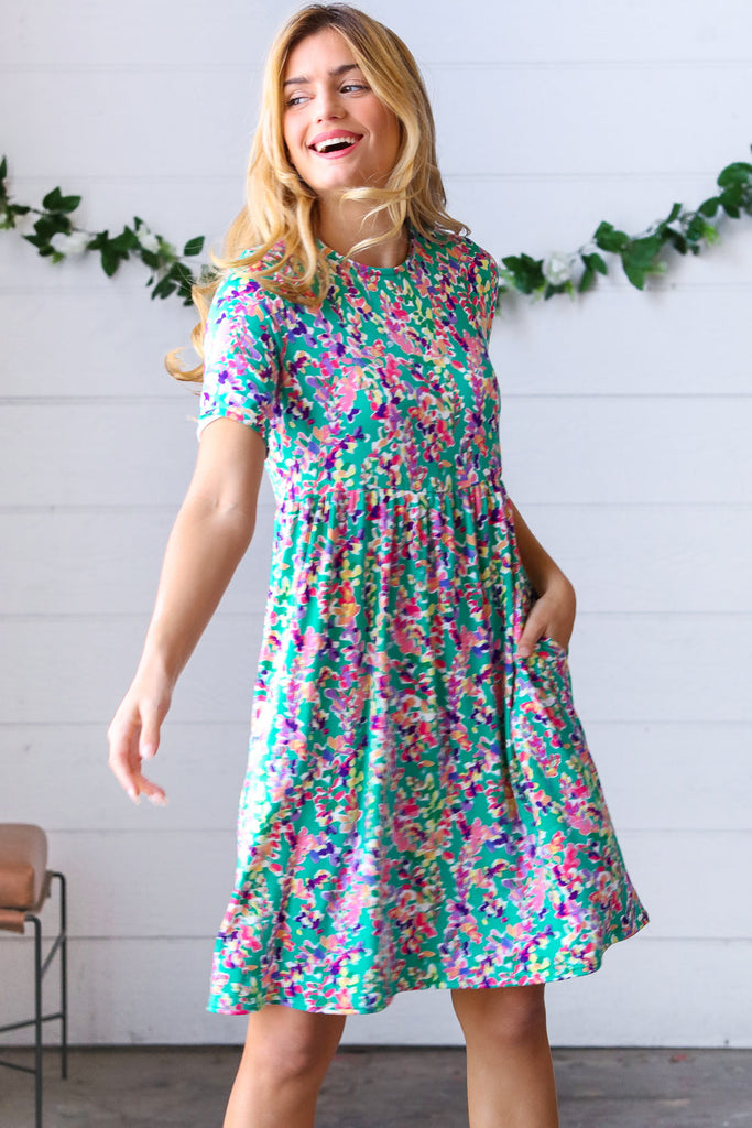 Mint Green Fit & Flare Floral Midi Dress-Timber Brooke Boutique, Online Women's Fashion Boutique in Amarillo, Texas