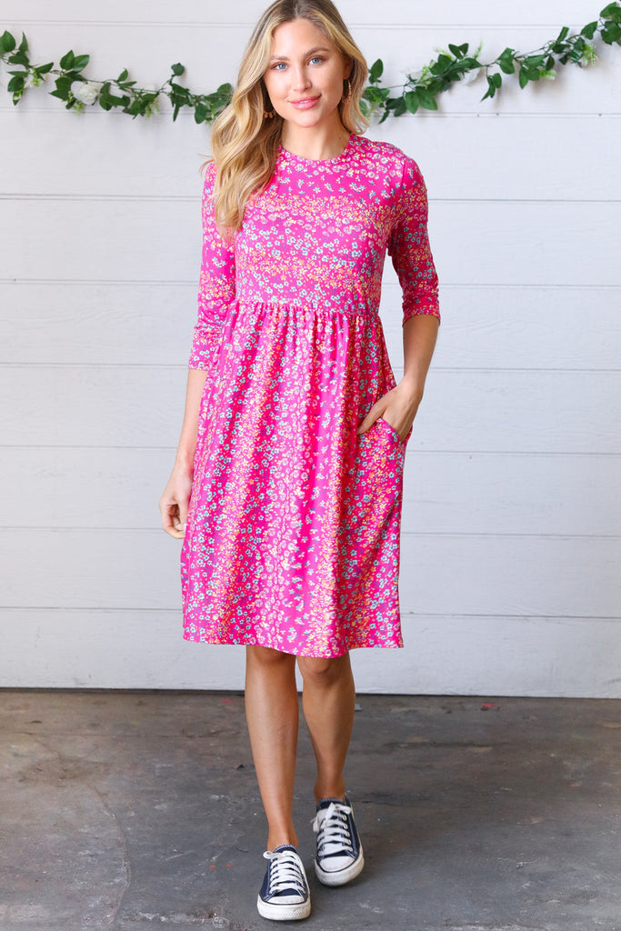 Fuchsia Fit & Flare Midi Pocketed Dress-Timber Brooke Boutique, Online Women's Fashion Boutique in Amarillo, Texas