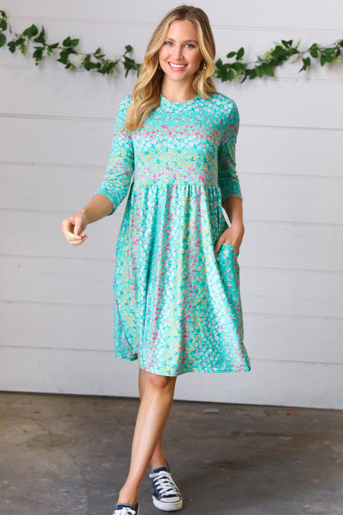 Teal Fit & Flare Midi Pocketed Dress-Timber Brooke Boutique, Online Women's Fashion Boutique in Amarillo, Texas