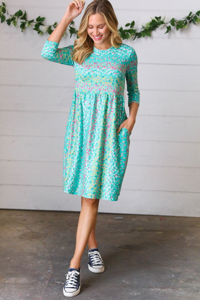 Teal Fit & Flare Midi Pocketed Dress-Timber Brooke Boutique, Online Women's Fashion Boutique in Amarillo, Texas