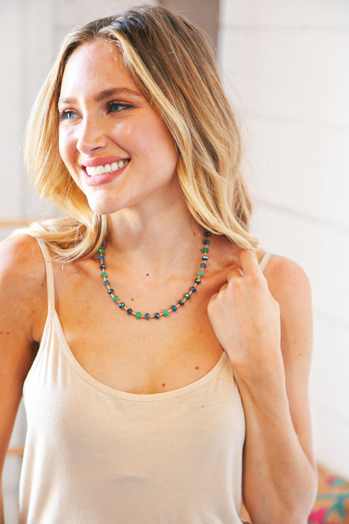 Green Beaded Chain Necklace with Lobster Clasp-Timber Brooke Boutique, Online Women's Fashion Boutique in Amarillo, Texas