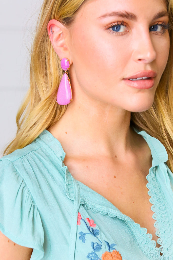 Rose Geo Resin Stone Drop Earrings-Timber Brooke Boutique, Online Women's Fashion Boutique in Amarillo, Texas
