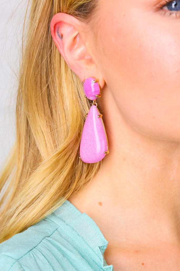 Rose Geo Resin Stone Drop Earrings-Timber Brooke Boutique, Online Women's Fashion Boutique in Amarillo, Texas