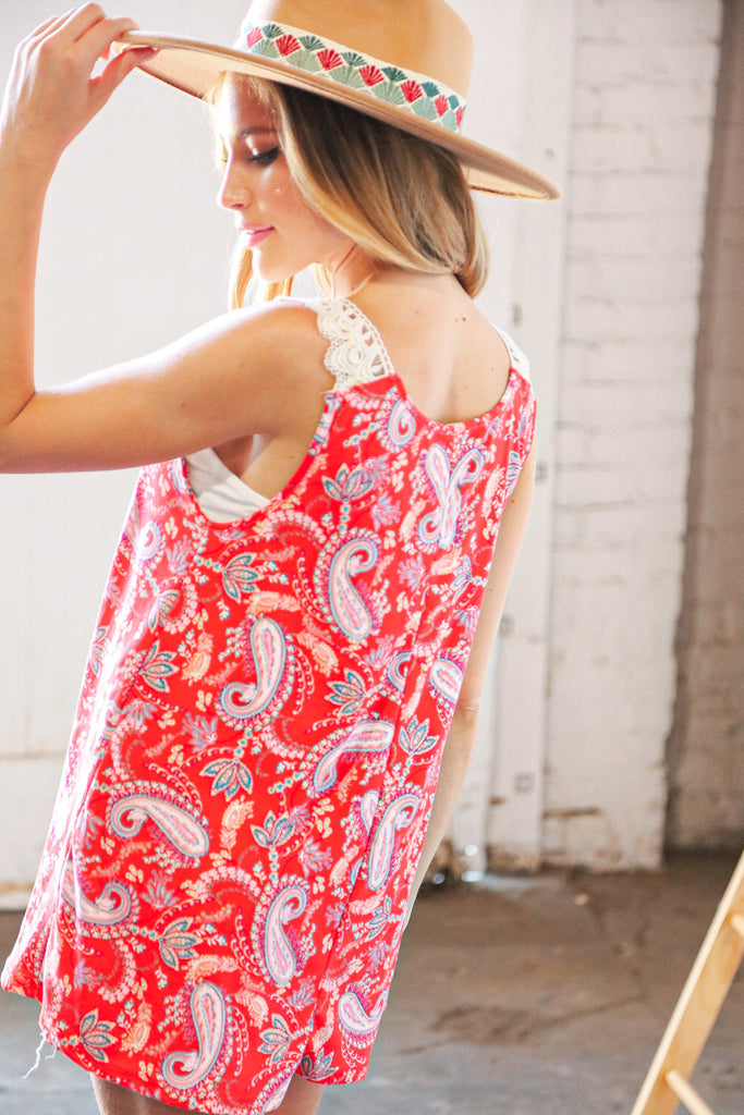 Coral Paisley Scallop Crochet Strap Tank Top-Timber Brooke Boutique, Online Women's Fashion Boutique in Amarillo, Texas