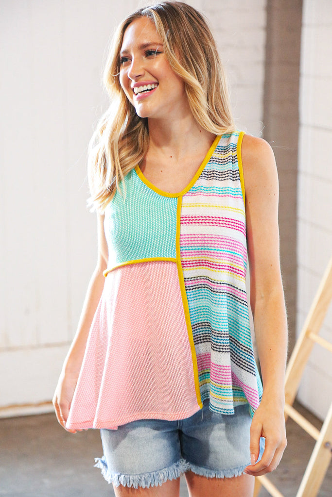 Multi Stripe Textured Color Block Piping Detail Top-Timber Brooke Boutique, Online Women's Fashion Boutique in Amarillo, Texas