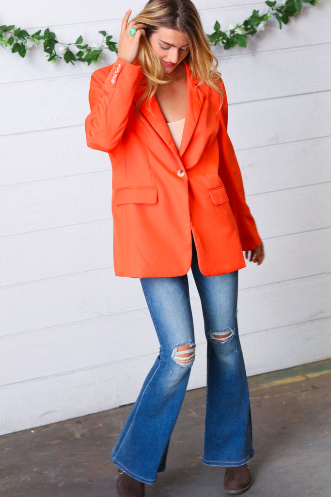 Coral Notched Lapel Lined Blazer-Timber Brooke Boutique, Online Women's Fashion Boutique in Amarillo, Texas
