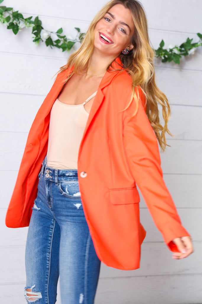 Coral Notched Lapel Lined Blazer-Timber Brooke Boutique, Online Women's Fashion Boutique in Amarillo, Texas