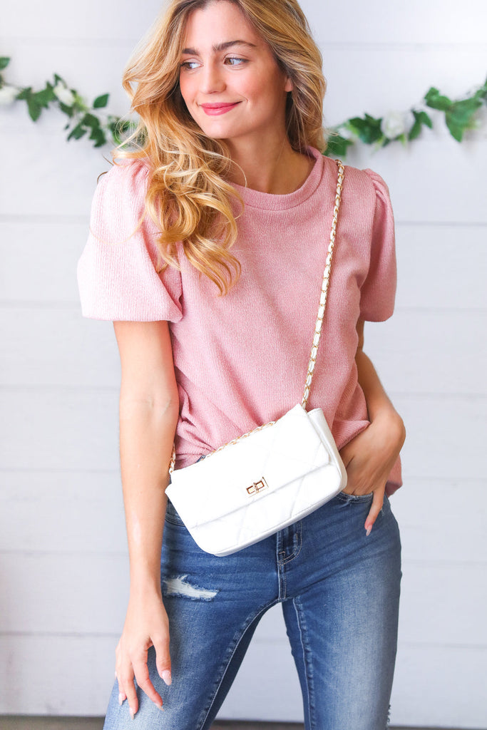Ivory Rectangular Quilted Chain Strap Clasp Bag-Gifts-Timber Brooke Boutique, Online Women's Fashion Boutique in Amarillo, Texas