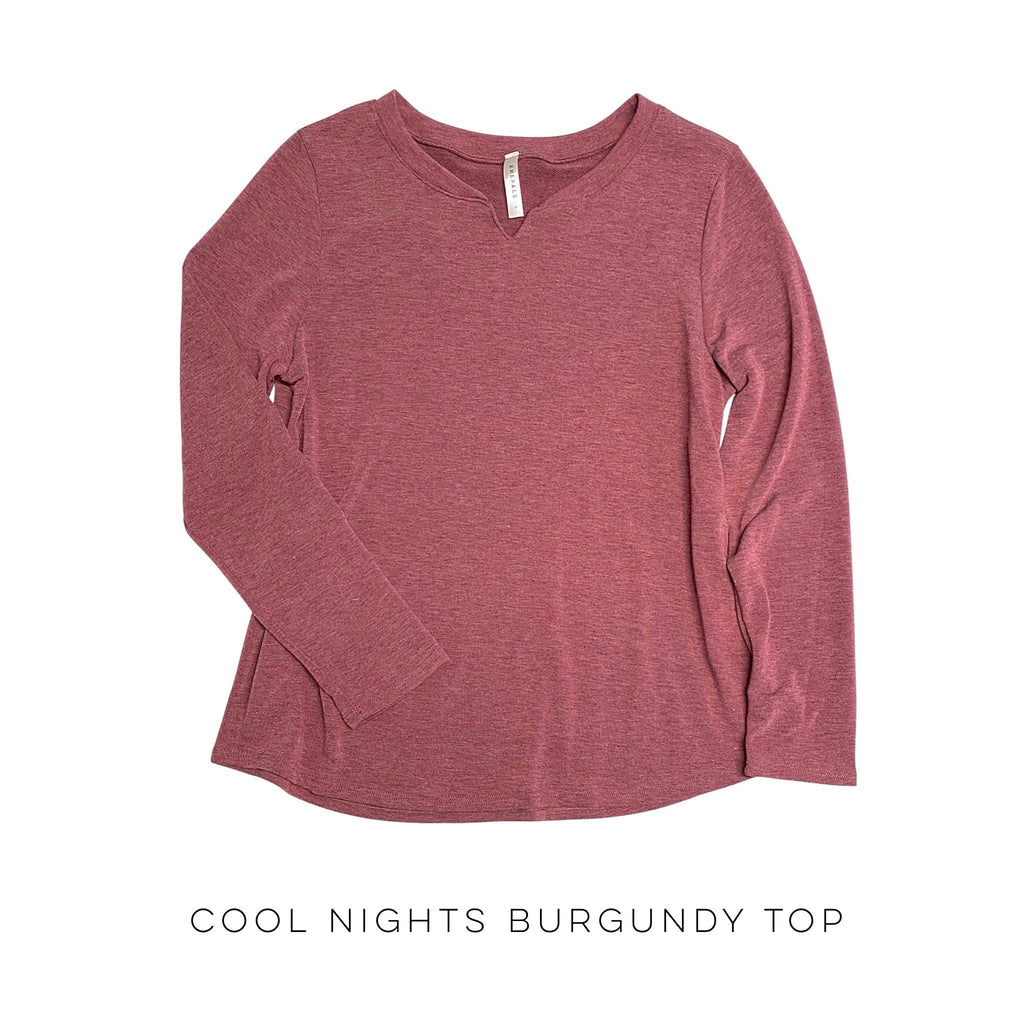 Cool Nights Burgundy Top-Emerald-Timber Brooke Boutique, Online Women's Fashion Boutique in Amarillo, Texas