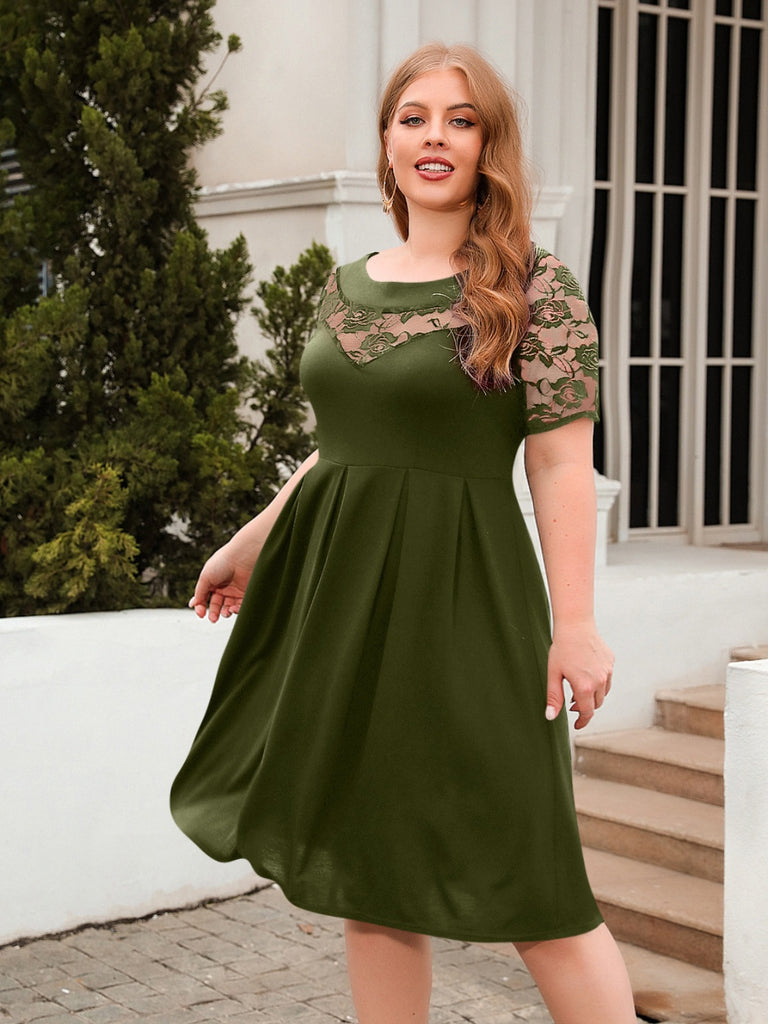 Plus Size Ruched Round Neck Short Sleeve Dress-Timber Brooke Boutique, Online Women's Fashion Boutique in Amarillo, Texas