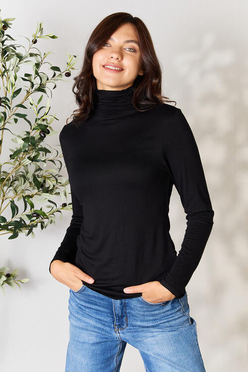 BOMBOM Turtleneck Long Sleeve Blouse-Timber Brooke Boutique, Online Women's Fashion Boutique in Amarillo, Texas