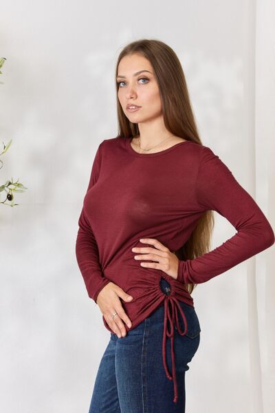 Culture Code Full Size Drawstring Round Neck Long Sleeve Top-Timber Brooke Boutique, Online Women's Fashion Boutique in Amarillo, Texas