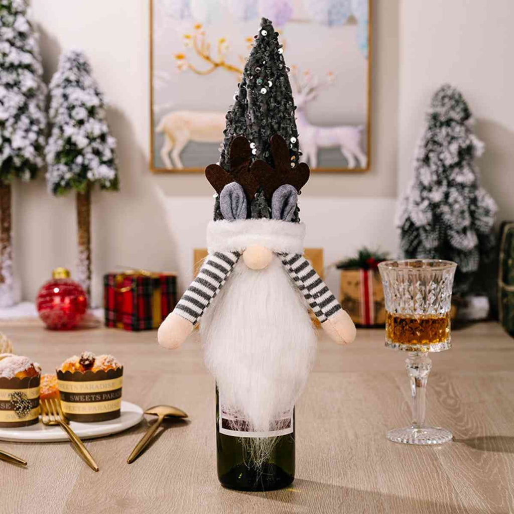 Sequin Pointed Hat Faceless Gnome Wine Bottle Cover-Timber Brooke Boutique, Online Women's Fashion Boutique in Amarillo, Texas