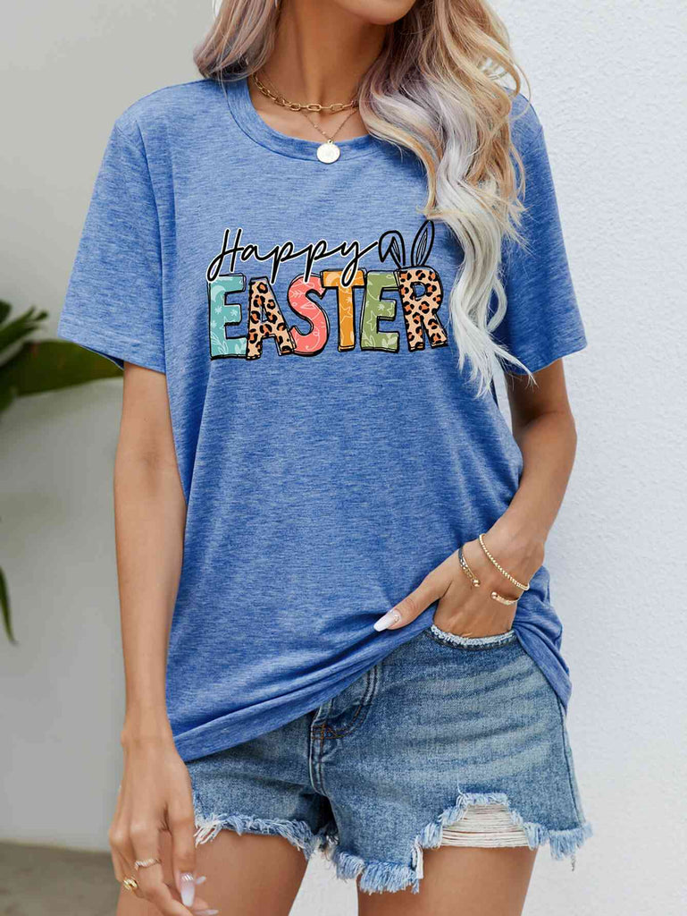 HAPPY EASTER Graphic Round Neck Tee Shirt-Timber Brooke Boutique, Online Women's Fashion Boutique in Amarillo, Texas