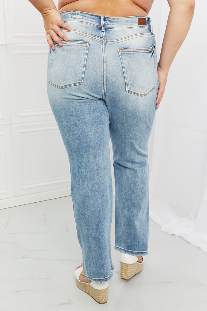 Judy Blue Natalie Full Size Distressed Straight Leg Jeans-Denim-Timber Brooke Boutique, Online Women's Fashion Boutique in Amarillo, Texas