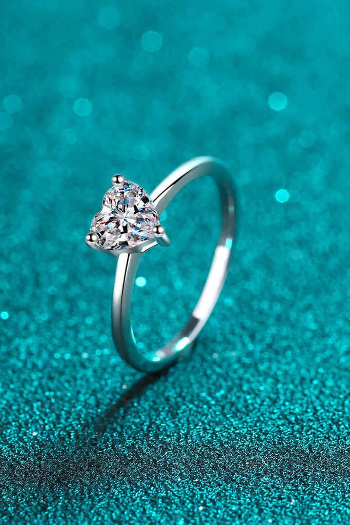 925 Sterling Silver Heart-Shaped Moissanite Solitaire Ring-Timber Brooke Boutique, Online Women's Fashion Boutique in Amarillo, Texas