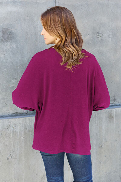 Double Take Full Size Round Neck Long Sleeve T-Shirt-Timber Brooke Boutique, Online Women's Fashion Boutique in Amarillo, Texas