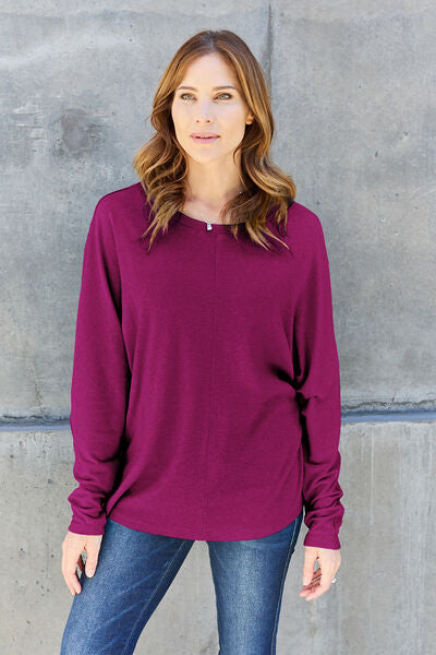 Double Take Full Size Round Neck Long Sleeve T-Shirt-Timber Brooke Boutique, Online Women's Fashion Boutique in Amarillo, Texas