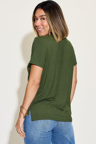 Basic Bae Full Size V-Neck High-Low T-Shirt-Timber Brooke Boutique, Online Women's Fashion Boutique in Amarillo, Texas