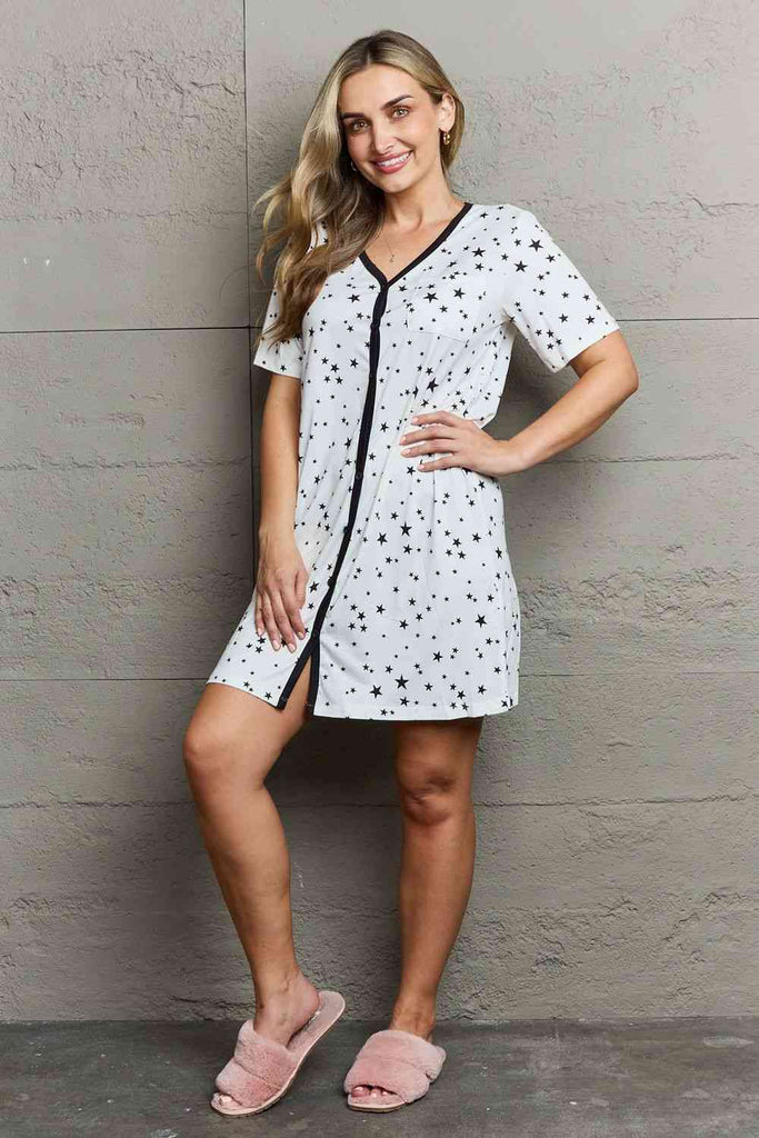 MOON NITE Quilted Quivers Button Down Sleepwear Dress-Timber Brooke Boutique, Online Women's Fashion Boutique in Amarillo, Texas