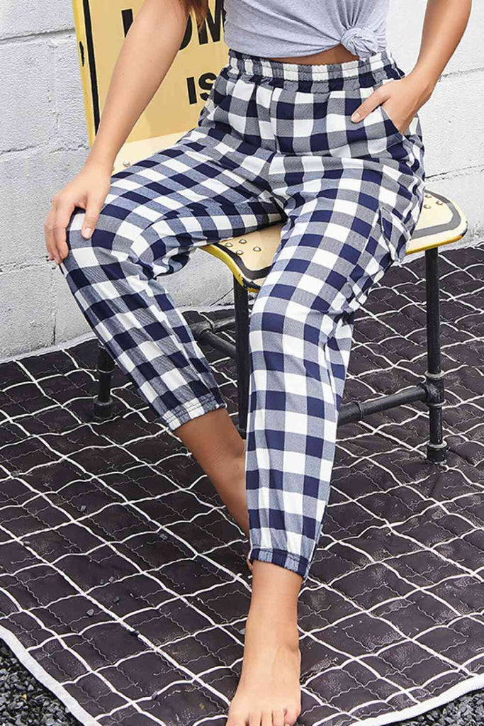 Plaid Elastic High Waist Cargo Pants-Timber Brooke Boutique, Online Women's Fashion Boutique in Amarillo, Texas