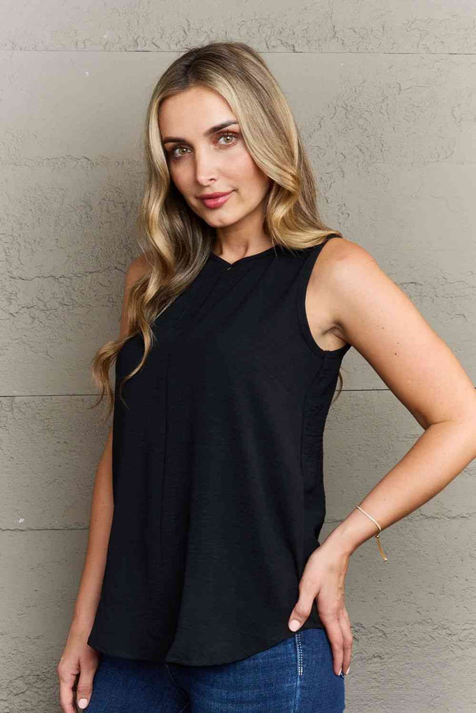 Ninexis First Glance Sleeveless Neckline Slit Top-Timber Brooke Boutique, Online Women's Fashion Boutique in Amarillo, Texas