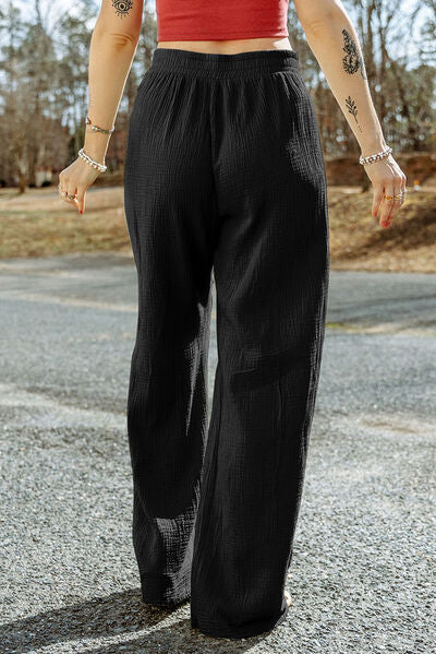 Texture Tied Wide Leg Pants-Timber Brooke Boutique, Online Women's Fashion Boutique in Amarillo, Texas