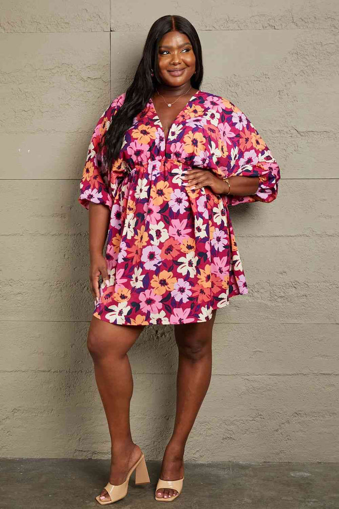 GeeGee Full Size Floral Print Mini Dress-Dresses-Timber Brooke Boutique, Online Women's Fashion Boutique in Amarillo, Texas