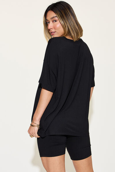 Basic Bae Full Size V-Neck Drop Shoulder Short Sleeve T-Shirt and Shorts Set-Timber Brooke Boutique, Online Women's Fashion Boutique in Amarillo, Texas