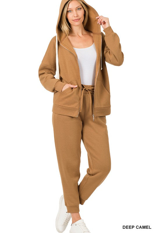 ZIPPER HOODIE SWEAT JACKET & SWEAT PANTS SET-Timber Brooke Boutique, Online Women's Fashion Boutique in Amarillo, Texas