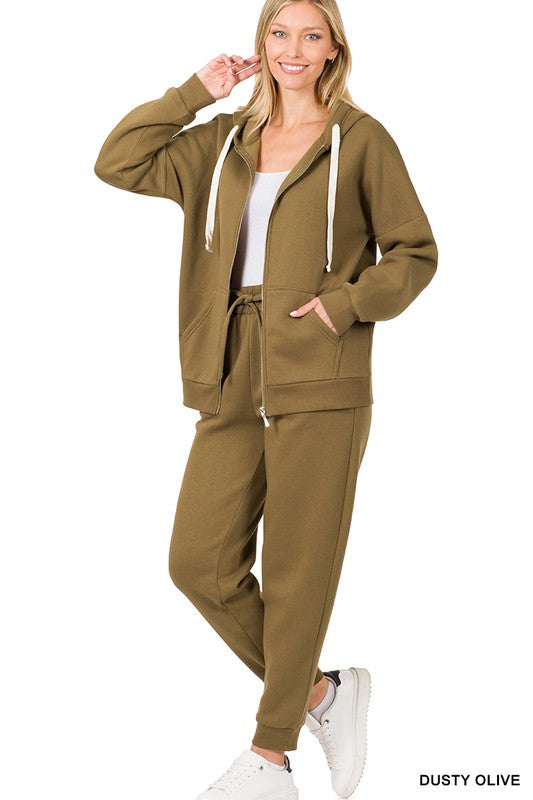 ZIPPER HOODIE SWEAT JACKET & SWEAT PANTS SET-Timber Brooke Boutique, Online Women's Fashion Boutique in Amarillo, Texas