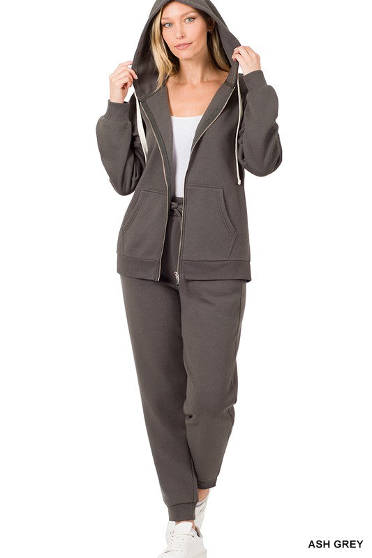 ZIPPER HOODIE SWEAT JACKET & SWEAT PANTS SET-Timber Brooke Boutique, Online Women's Fashion Boutique in Amarillo, Texas