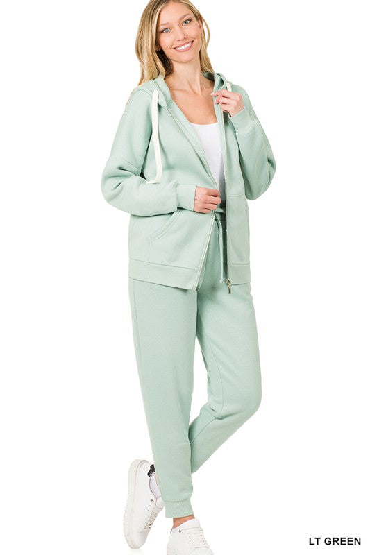 ZIPPER HOODIE SWEAT JACKET & SWEAT PANTS SET-Timber Brooke Boutique, Online Women's Fashion Boutique in Amarillo, Texas