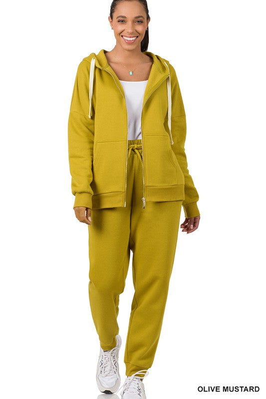 ZIPPER HOODIE SWEAT JACKET & SWEAT PANTS SET-Timber Brooke Boutique, Online Women's Fashion Boutique in Amarillo, Texas