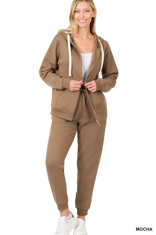 ZIPPER HOODIE SWEAT JACKET & SWEAT PANTS SET-Timber Brooke Boutique, Online Women's Fashion Boutique in Amarillo, Texas