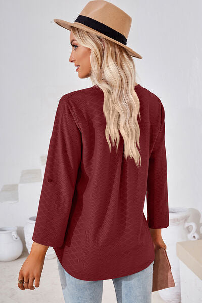 Notched Roll-Tab Sleeve T-Shirt-Timber Brooke Boutique, Online Women's Fashion Boutique in Amarillo, Texas