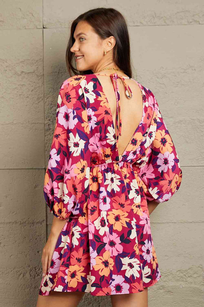 GeeGee Full Size Floral Print Mini Dress-Dresses-Timber Brooke Boutique, Online Women's Fashion Boutique in Amarillo, Texas