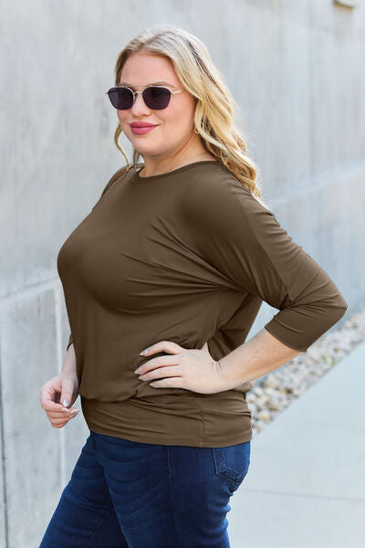 Basic Bae Full Size Round Neck Batwing Sleeve Blouse-Timber Brooke Boutique, Online Women's Fashion Boutique in Amarillo, Texas
