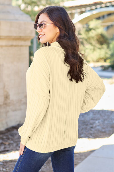 Basic Bae Full Size Ribbed Exposed Seam Mock Neck Knit Top-Timber Brooke Boutique, Online Women's Fashion Boutique in Amarillo, Texas