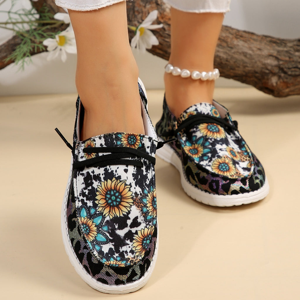 Sunflower Pattern Flat Loafers-Timber Brooke Boutique, Online Women's Fashion Boutique in Amarillo, Texas