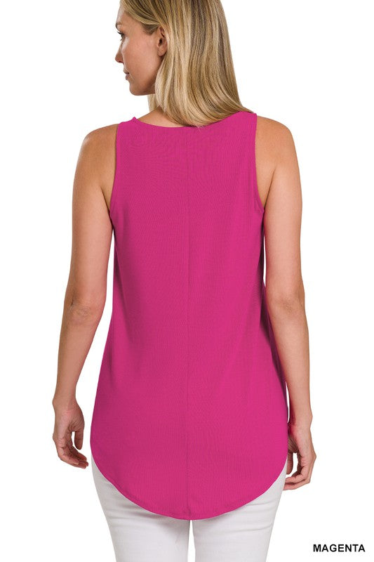 SLEEVELESS ROUND NECK ROUND HEM TOP-Timber Brooke Boutique, Online Women's Fashion Boutique in Amarillo, Texas