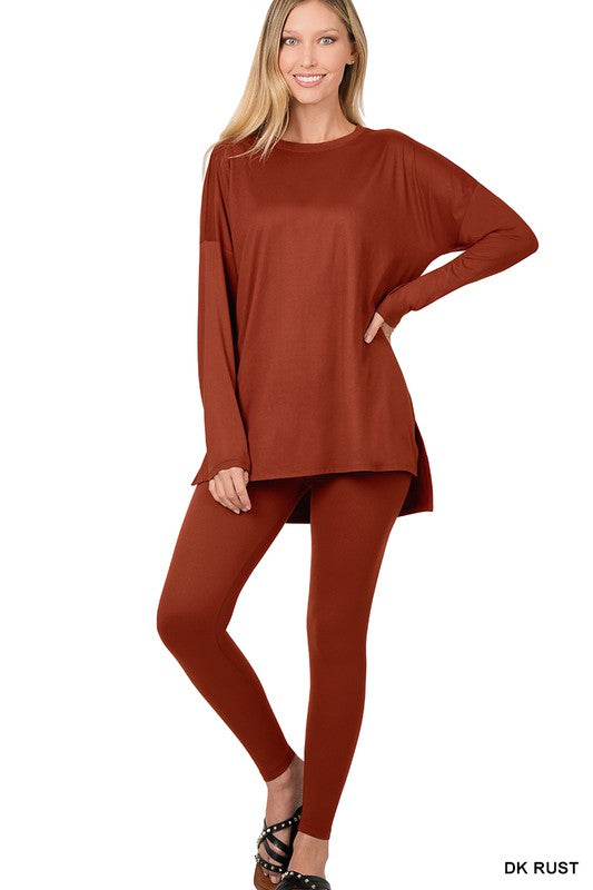 BRUSHED DTY MICROFIBER LOUNGEWEAR SET-Timber Brooke Boutique, Online Women's Fashion Boutique in Amarillo, Texas