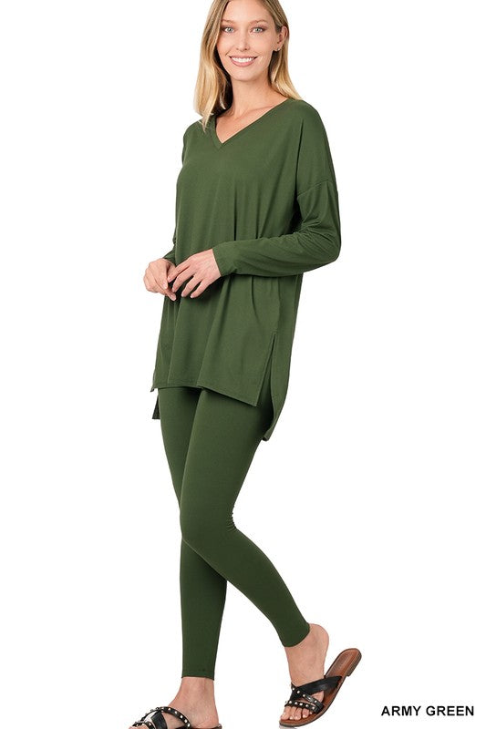 BRUSHED DTY MICROFIBER LOUNGEWEAR SET-Timber Brooke Boutique, Online Women's Fashion Boutique in Amarillo, Texas