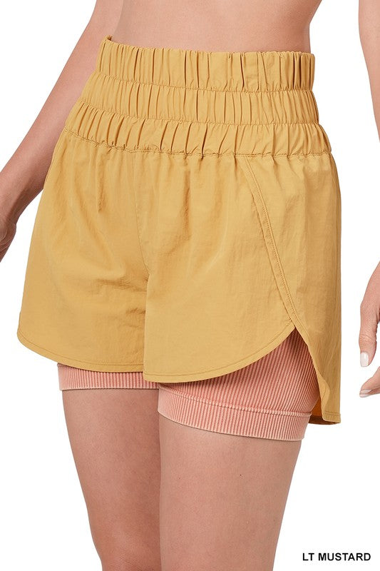 WINDBREAKER SMOCKED WAISTBAND RUNNING SHORTS-Timber Brooke Boutique, Online Women's Fashion Boutique in Amarillo, Texas