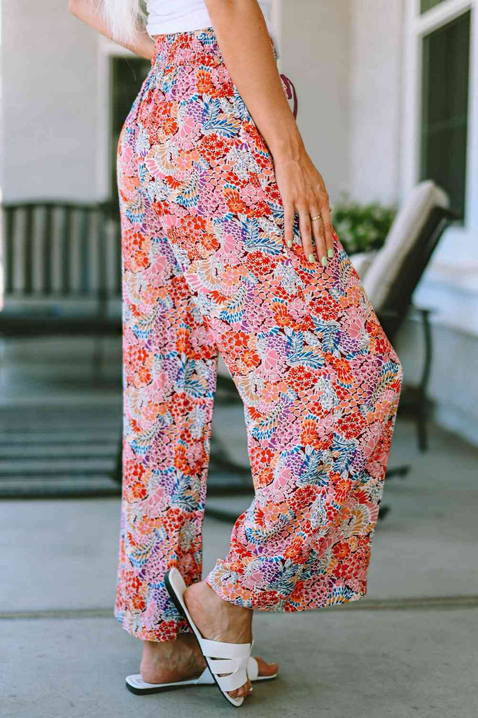 Printed Tie Waist Wide Leg Long Pants-Timber Brooke Boutique, Online Women's Fashion Boutique in Amarillo, Texas